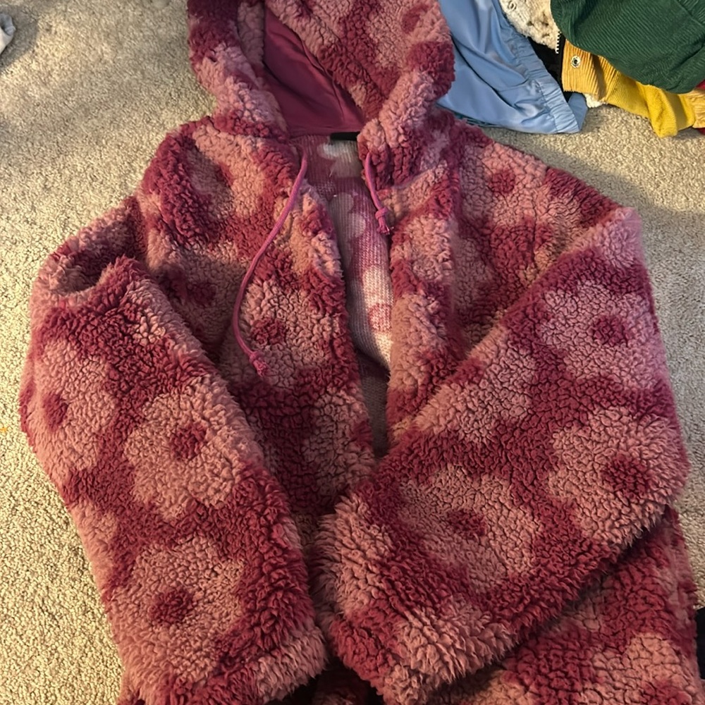 Pacsun fluffy pink floral jacket